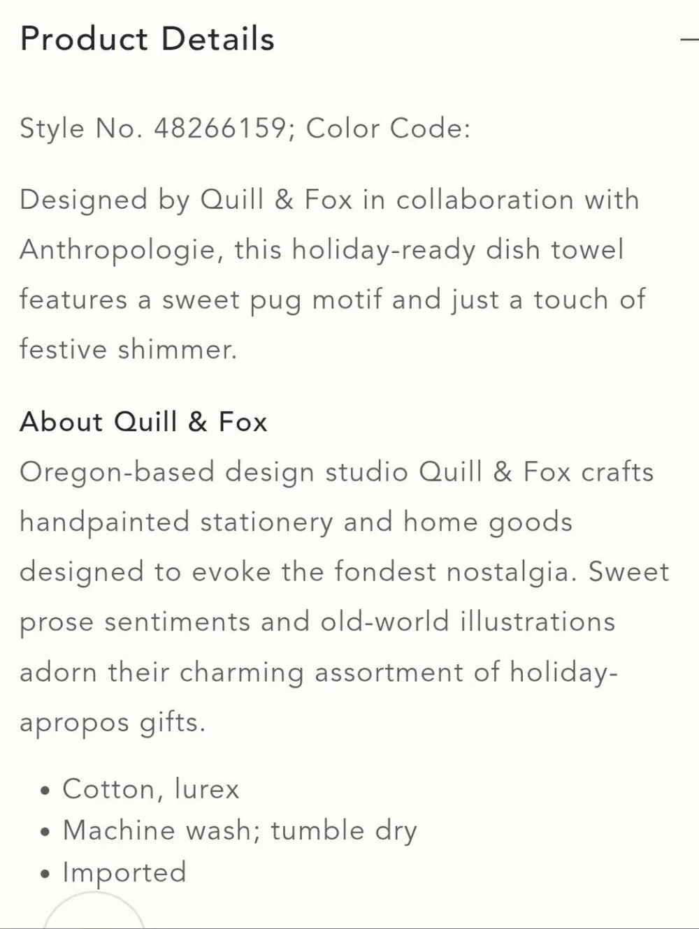 NWT Anthropologie x Quill & Fox PUGS AND KISSES Holiday Christmas Kitchen Towel